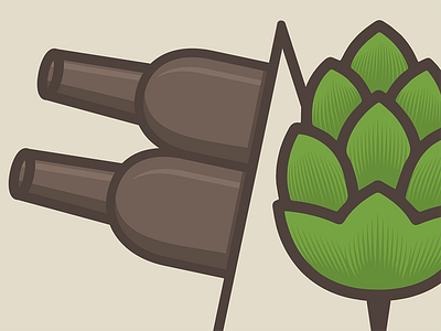 BBM Logo - WIP beer bottle brewing brown clean flat green hops illustration lines museum