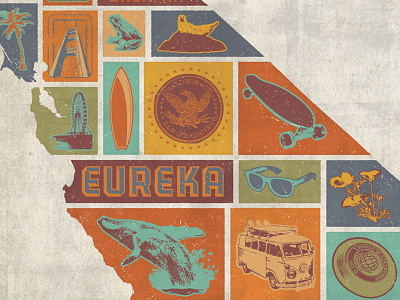 Eureka - The Culture of California | Detail art california colorful culture eureka grunge hollywood illustration print states texture west coast