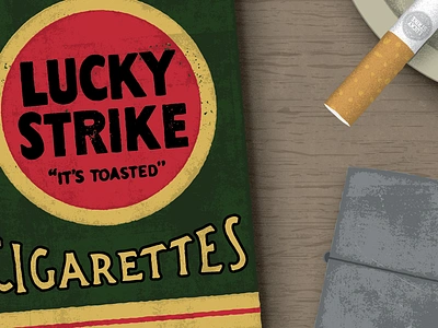 Lucky Strike "It's Toasted" - Detail ashtray cigarette grunge lighter lucky packaging smoke texture tobacco vintage wood zippo