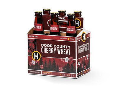 Hinterland Brewery - Door County Cherry Wheat 6-pack beer blossoms brewery cherry hinterland illustration landscape red texture topography trees wisconsin