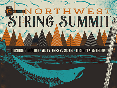 Northwest String Summit banjo concert fish folk gig music poster smoke string tree water