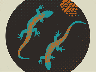 Salamanders flat grunge halftone illustration lizard pine cone salamander simple stipple texture