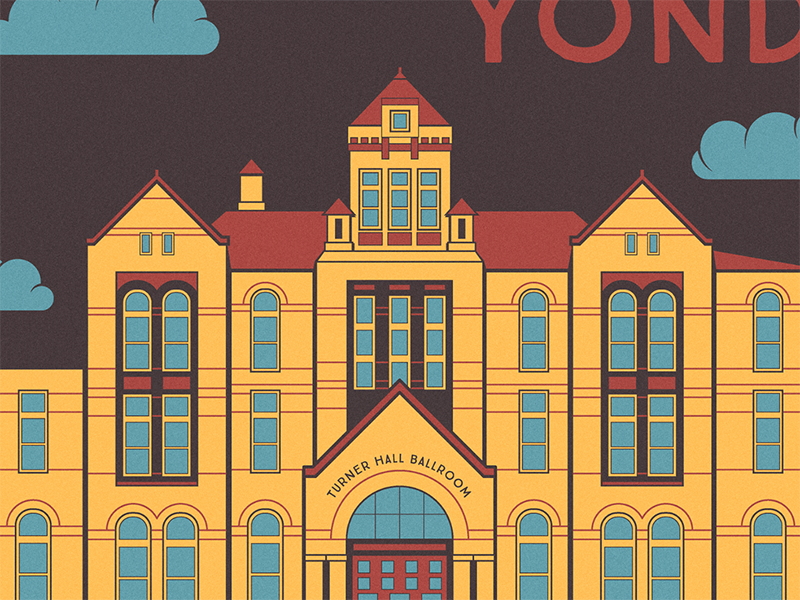 Turner Hall Ballroom - Milwaukee, Wisconsin wisconsin milwaukee flat design simple window cloud gig poster grain texture flat illustration building gig concert