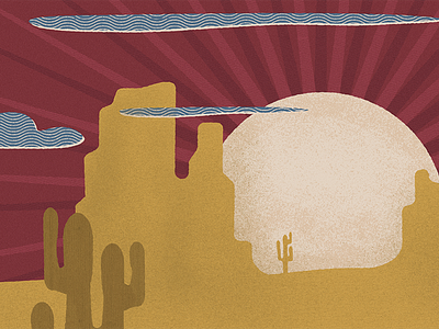 WIP - Details cactus clouds desert geometric grunge illustration landscape mountain patter rays sky stipple sun texture