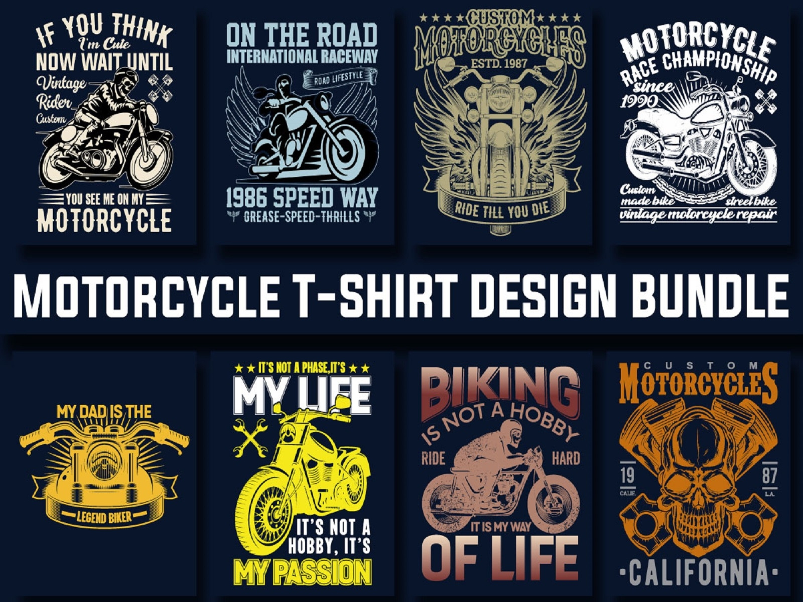 Trendy Motorcycle T-Shirt Design Bundle best bike tshirt bike bike day bike svg design creaative shirt design custom bike tshirt illustration merch by amazon shirts motorcycle tshirt design motorcycle tshirts shirt design vector trendy shirt design trendy tshirt tshirt art tshirt design tshirt design ideas typography vector elements vector graphic vector illustration