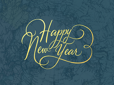 * Best Wishes for 2016! * brush lettering cursive flourish gold foil lettering map navy blue new year typography