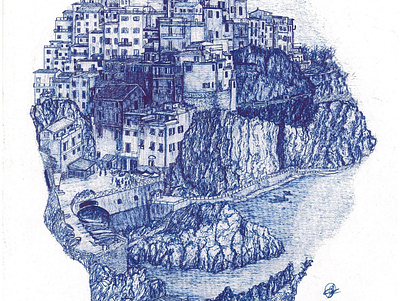 Cinque Terre Italy art artist artwork background city design drawing gelpen illustration traditional
