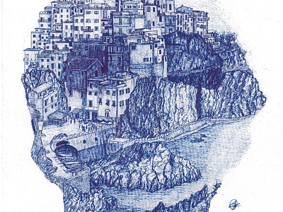 Cinque Terre Italy art artist artwork background city design drawing gelpen illustration traditional