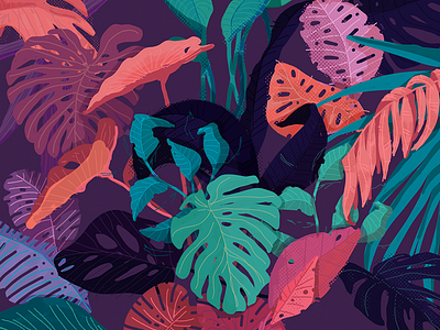 Jungle! bright colors illustration junlge leaves violet