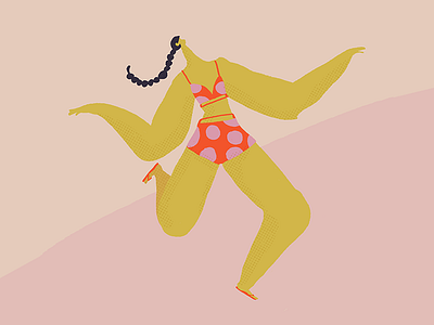 Bikini bikini dots girl illustration jumping pink woman yellow