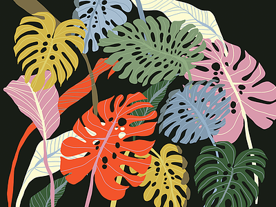 More jungle!! background black colors illustration jungle leaf leaves lines pattern texture tropical vibrant