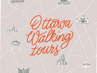 Ottawa walking tours book book cover canada editorial illustration lettering map maps monument museum ottawa red road tour tourism tourist tours visit walking