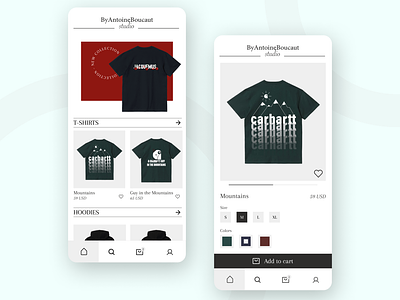 Design of a fictitious app (ByAntoineBoucaut) application clothes design mobile ui ux