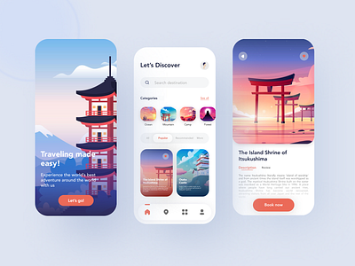 Travel App app app design booking app design illustration japan mobile app travel travel app travelling ui ui ux vacation