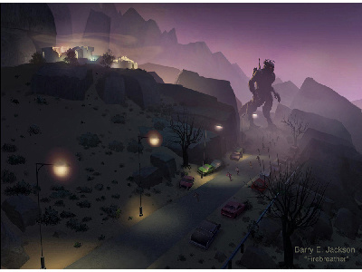 Firebreather animation concept art desert environment. monsters set design