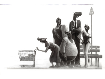 Gun People editorial guns gun control surreal streets drawing