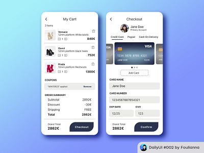 #DailyUI #002 : Credit Card Checkout by Foulianna app dailyui design ui ux