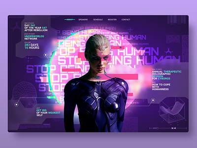 Website for cyborgs 3d concept cyberpunk cyborg design glass glitch ui web web design website