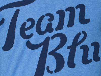 Team Blue script tshirt type