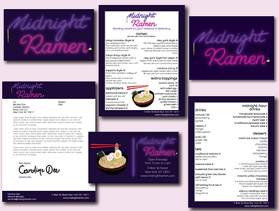 Midnight Ramen Brand Style Guides adobe adobe illustrator branding businesscard design digitalart digitaldesign graphic art graphic artist graphicdesign graphicdesigner logo menu neon ramen vector