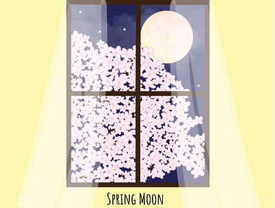 Spring Moon adobe adobe illustrator branding design digitalart digitalartist graphic art graphicdesign graphicdesigner hanami illustration moon sakura spring spring moon