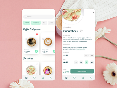 Caffetteria app application coffee coffee cup coffee shop design minimal smoothie ui uidesign