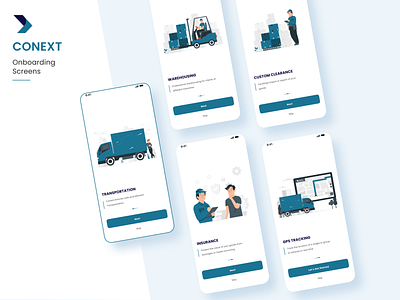 Transport & Logistics - Mobile App UI character clearance delivery app fast delivery flow gps illustration insurance logistics logistics service logo design onboarding splash splash screen track tracking transportation truck walkthrough warehouse