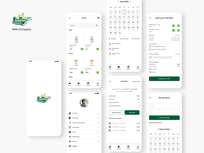 Milk Company - Mobile App UI app bills casestudy checkout clean ui delivery designprocess ecommerce fresh green layout milk minimal order payment research shopping store uiux visual design