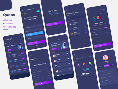 Learning App UI - Qudos checkout courses dark dashboard discount duration interview it service learning live marketing payment profile quiz ranking refer soft support transaction ux ui