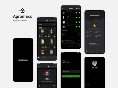 Agriculture Mobile App UI - Dark Mode