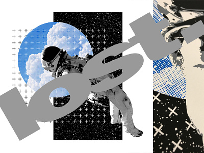 lost. astronaut blue clouds composition photoshop screen print silkscreen space