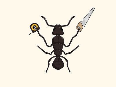Carpenter ant bug carpenter illustration lineart measuring tape saw vectober wood