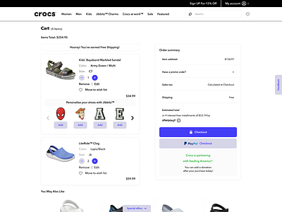 Shopping cart for CROCS online store cart checkout online shop order shoes shop store summary web