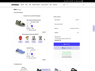 Shopping cart for CROCS online store