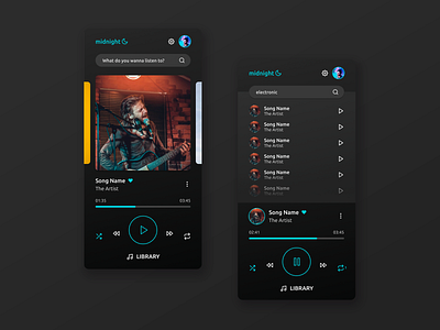 Midnight Music Player app design flat minimal ui