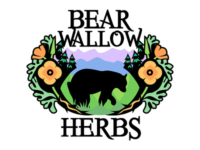 Bear Wallow Herbs LOGO bear flat flower geometric illustration logo design vector