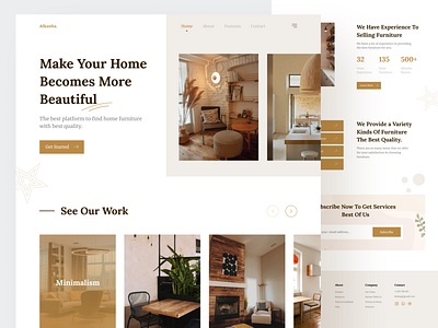 Alkanba-Furniture Landing Page brown clean design design app furniture app furniture store furniture website landing page landing page design typogaphy ui ui design uidesign uiux ux web web design website