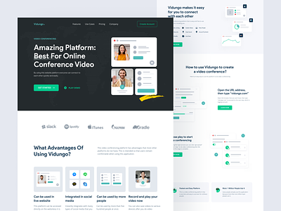Vidungo - Video Conference Landing Page app clean design green landing page landing page video conference mobile ui ui ui design uiux uiux design ux video conference website