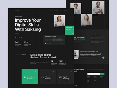 Saksing - Digital Skills Courses clean course dark dark landing page dark mode dark website design digital skills landing page landing page courses ui ui design uiux ux website course website courses