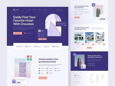 Oracelon - Hotel Booking Landing Page app booking hotel clean clean landing page hotel hotel booking hotel booking landing page hotel booking website landing page purple smooth ui ui design ui designer uiux uiux design uiuxdesign landing page ux website