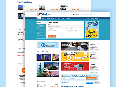 Tiket.com Homepage 1st Flat Design Version car rental css events flight home homepage hotel html landing train travel