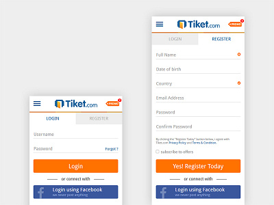 TIket.com Mobile Web Login / Register Page booking car event flight hotel login mobile register ticket tiket.com train web