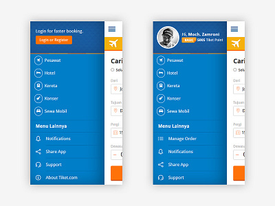 Tiket.com Mobile Push Menu
