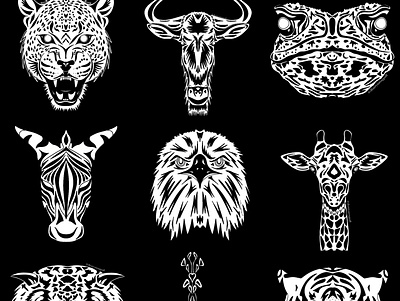 Monochromatic Wildlife Series (positive space) animals app art branding cheetah design eagle figure and ground graphic design icon illustration illustrator logo minimal negativespace positive space tiger vector wildlife zebra