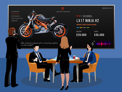 Conversational Chat Bot on large display unit ai artificial intelligence chatbot cognitive conversation illustration motorbike personal assistant prototype ux voice recognition