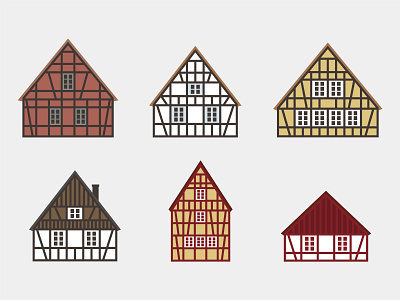 Half-timbered house illustrations architecture building denmark design europe facade flat france german graphic design half timbered house illustration medieval vector vector design wood wooden beam