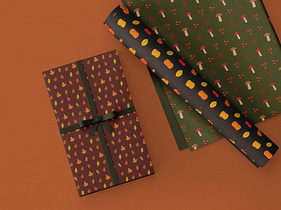 Autumn illustrations on gift wrapping paper