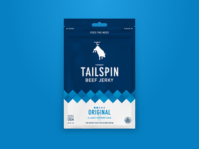 Tailspin Jerky - Original beef jerky branding bull cow flying identity jerky logo package design packaging spin tailspin