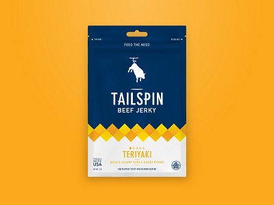 Tailspin Jerky - Teriyaki beef jerky branding bull cow flying identity jerky package design packaging spin tailspin teriyaki