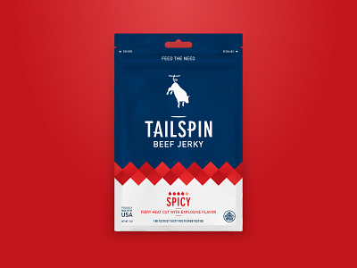 Tailspin Jerky - Spicy beef jerky branding bull cow flying identity jerky package design packaging spicy spin tailspin